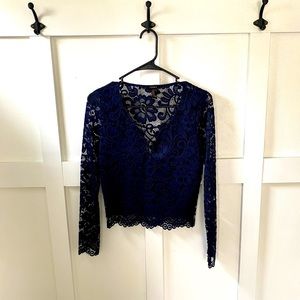 Navy Lace Crop Top